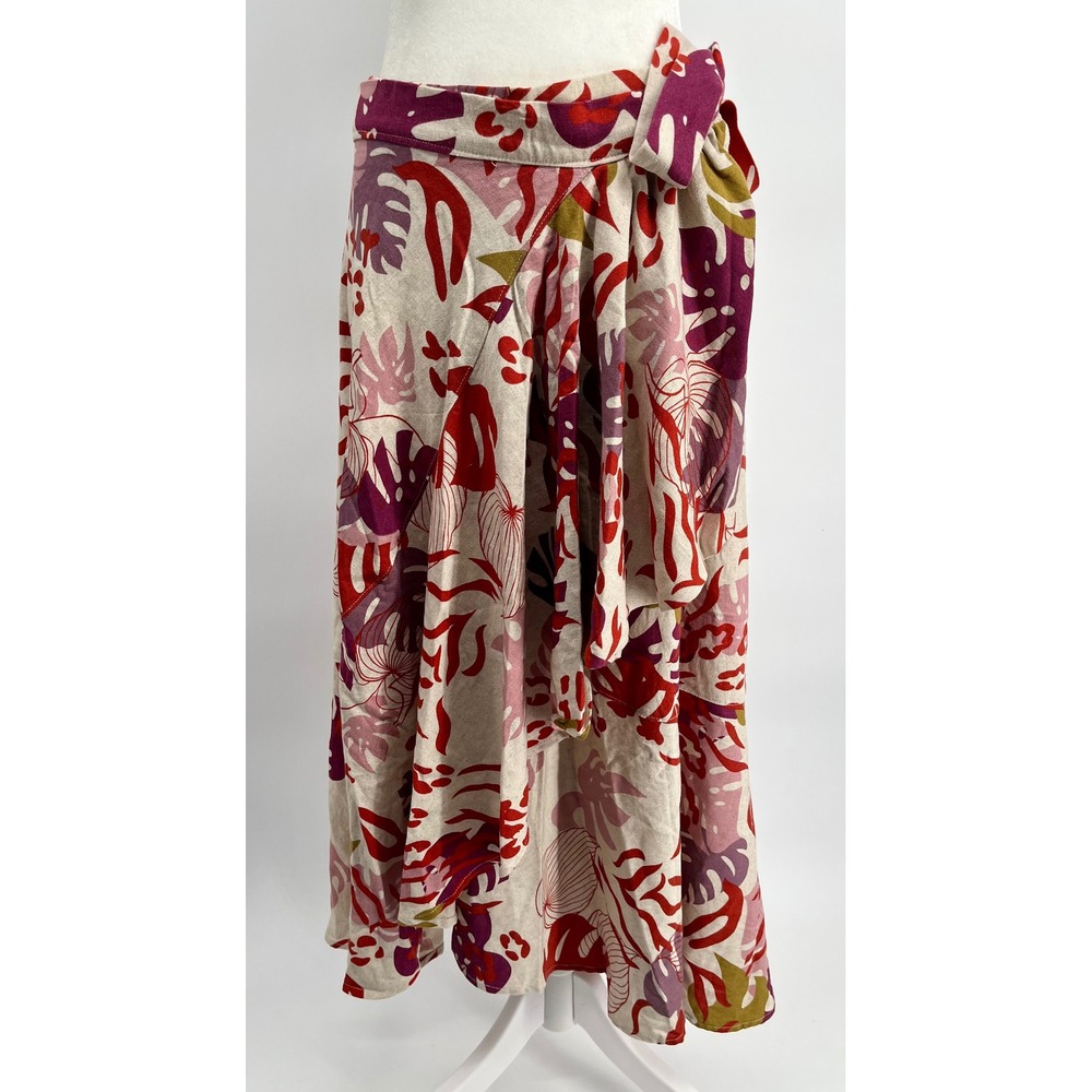 Dorkas Collection Floral Tropical Canvas‎ Wrap Skirt Asymmetrical Resort Sz M/L